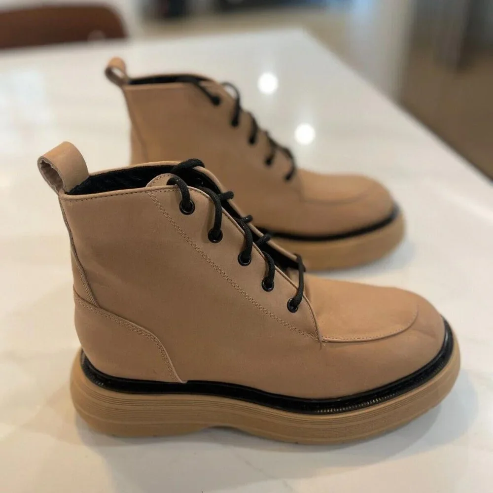 New Free People Mara Lace Up Platform Boots in Taupe Brown size US 9 / EUR 39 - Picture 3 of 9